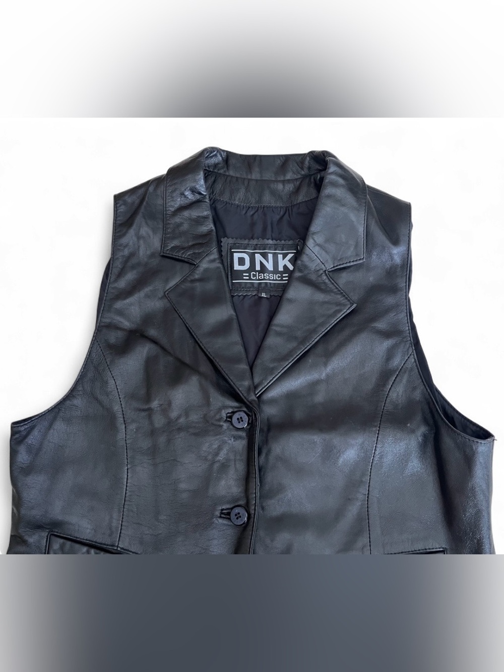 VTG 80’s 90’s Black Leather DNK Moto Vest- Size XL - Picture 3 of 7